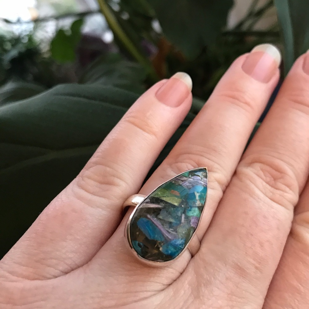 Siberian Charoite in Chrysocolla silver rings - Picture 3 of 7